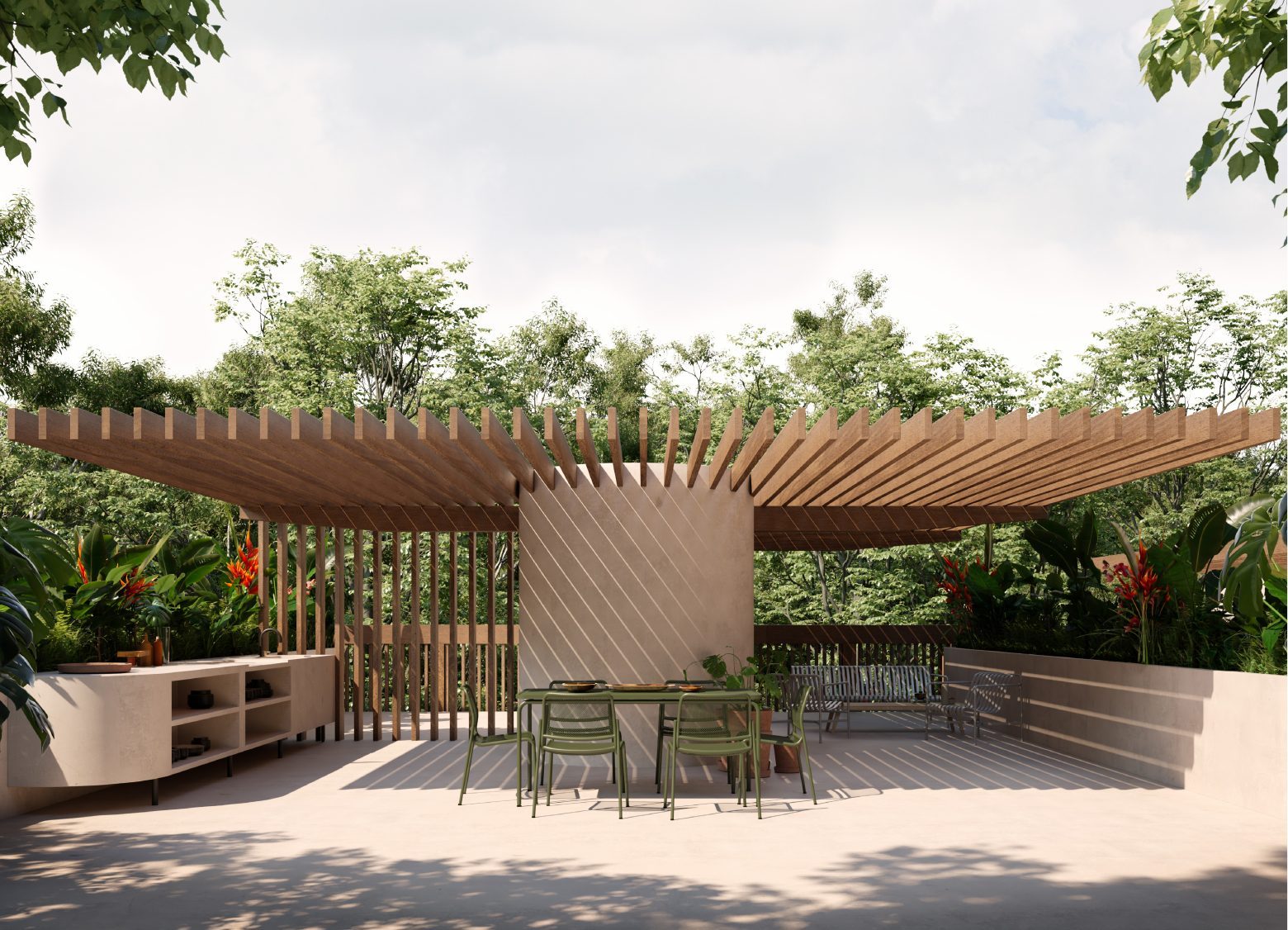 Rooftop palapa at Kin Villas with jungle views