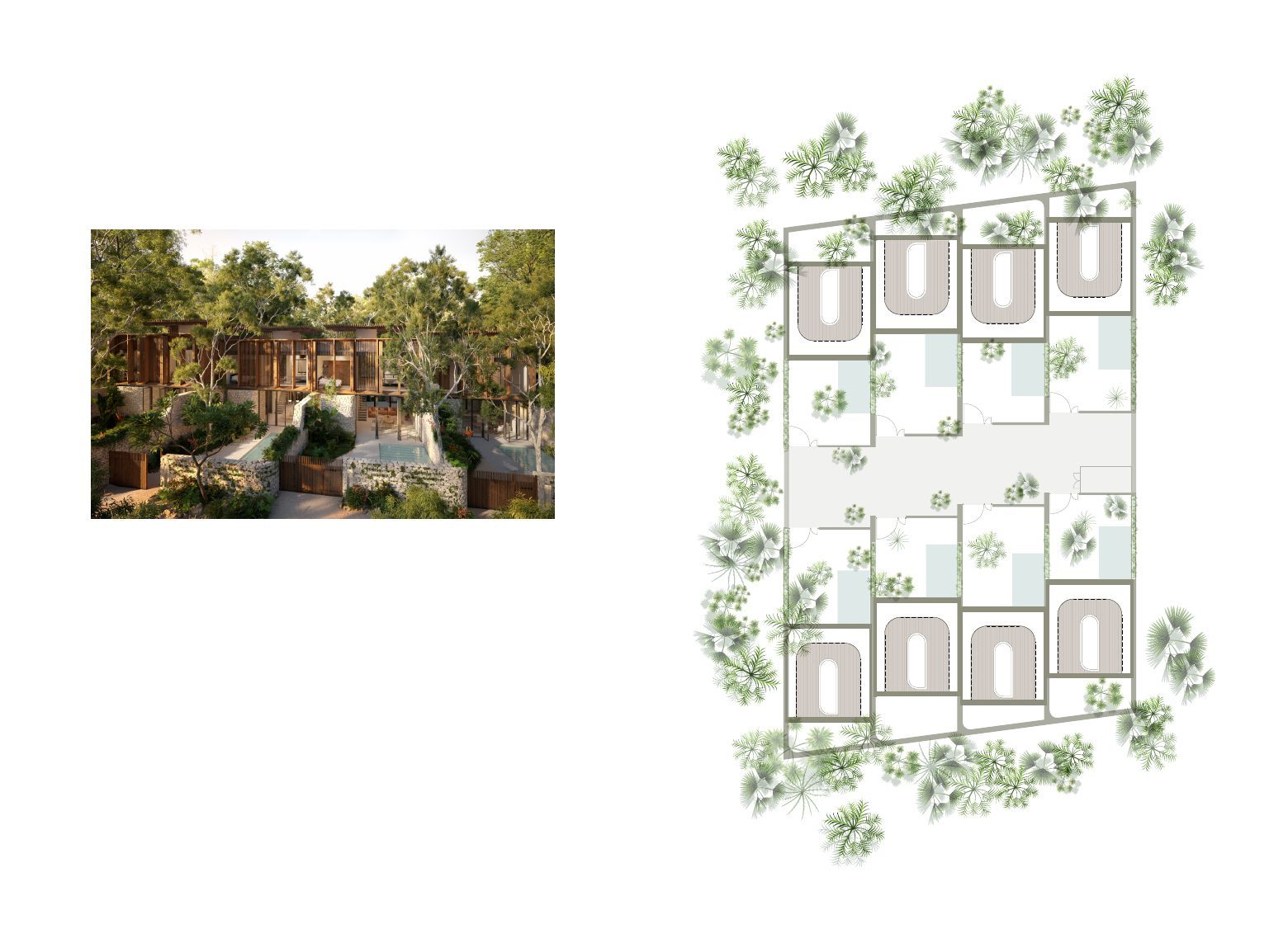 Kin Villas masterplan with 8 villas and exterior render